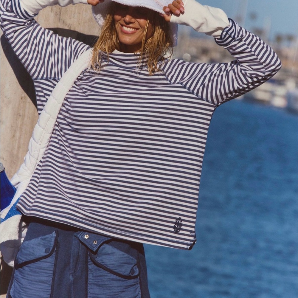 Free People Black and White Striped Sweatshirt